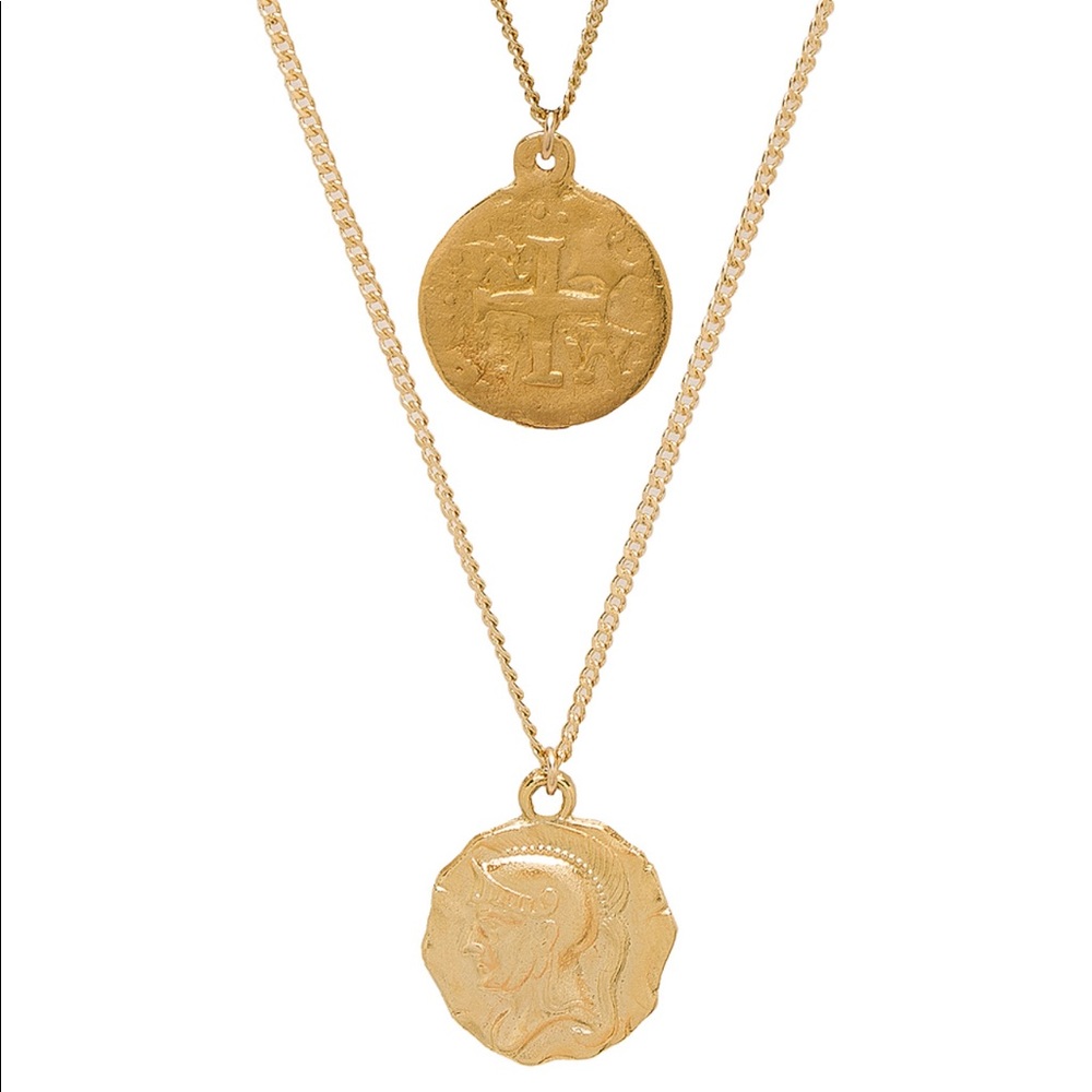 14k Gold Plated Double Coin Necklaces (2) - Picture 2 of 12